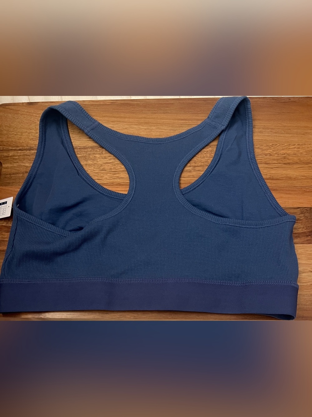 GAP GapBody Logo Women's Ribbed Logo Comfort Racerback Bralette, Blue colored - Picture 3 of 9
